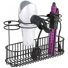 mDesign Metal Wire Cabinet Wall Mount Hair Care & Styling Tool Organizer Bathroom Storage Basket for Hair Dryer Flat Iron Curling Wand Hair Straightener Brushes Holds Hot Tools Matte Black