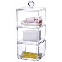 AllesSaYW 3 Packs Stackable Vanity Organizers and Storage Square Cotton Swab Dispenser Q-tip Holder with Lid Clear Bathroom Canister for 0rganizing