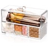 LENNXIER 3 Compartment Organizer Cotton Ball Holder Clear Acrylic Cotton Swab Holder Make-up Storage Container with Lid Q-Tip Holder Cotton Pad Holder Storage Jars for Bathroom