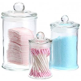 MDLUU Set of 3 Glass Canisters Apothecary Jars with Airtight Lids Bathroom Vanity Organizers for Cotton Balls Qtip Cotton Swabs Cotton Balls Flossers Bath Salt