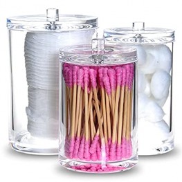 MOSIKER Qtip Holder Dispenser with Lid,Clear Acrylic Bathroom Accessories,Round Cotton Swab Canister3 Connected Towers