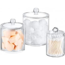 Qtip Holder Dispenser Acrylic Clear 3 Pack for Cotton Swabs Cotton Balls Cotton Rounds Bathroom Accessories Apothecary Jars Vanity Organizer Bathroom Canisters 30 oz 20 oz 10 oz