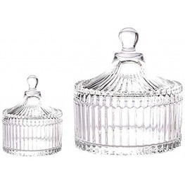 R FLORY Glass Jars Bathroom Organizer Qtip Holder Vanity Canister Jar Glass Lid Cotton Swabs Container 2 PCS Set Transparent