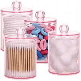 Tbestmax 4 pcs Qtips Holder Bathroom Container 10 OZ Apothecary Jar Pink Cotton Ball Swabs Dispenser Organizer for Storage