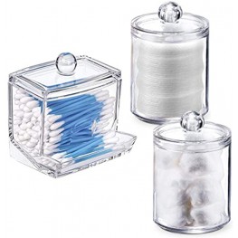 WISIEW Swab Holder Canisters with Lid Bathroom Qtip Dispenser Apothecary Jars Clear Plastic Cotton Ball Pad Container for Cotton Swabs Q-Tips Make Up Pads Cosmetics