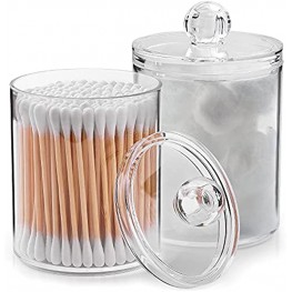 Zulay Home 2 Pack Qtip Holder Bathroom Canisters 10oz Cotton Ball Holder Clear Cotton Swab Holder & Qtip Dispenser Plastic Storage Bathroom Jars with Lids Set for Cotton Pads Swabs Makeup