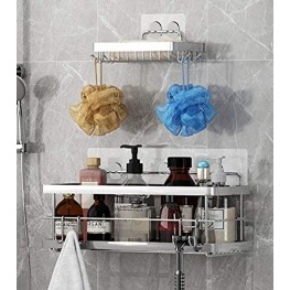 KESOL Shower Caddy + Soap Dish with Hooks for Hanging Sponge and Razor Shower Organizer Shampoo Holder No Drilling Adhesive Wall Mounted Rustproof SUS304 Stainless Steel- 2 Pack