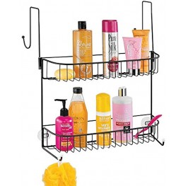 mDesign Extra Wide Metal Wire Over The Bathroom Shower Door Caddy Hanging Storage Organizer with Built-in Hooks and Baskets on 2 Levels for Shampoo Body Wash Loofahs Rust Resistant Matte Black