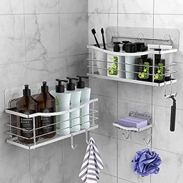 ODesign Shower Caddy 3 PACK with Removable Hooks for Shampoo Conditioner Sponge Razor Soap Dish Holder Shower Shelf Basket Kitchen Bathroom Organizer No Drilling Wall Mounted Stainless Steel RUSTPROOF