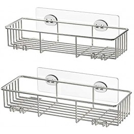 SMARTAKE 2-Pack Shower Caddy Rustproof Bathroom Shelf Organizer with Hooks for Hanging Razor Sponge Brush SUS304 Stainless Steel Wall Rack for Dorm Toilet Bath and Kitchen Silver