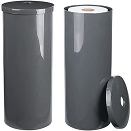 mDesign Modern Plastic Toilet Tissue Paper Roll Holder Canister Stand with Lid Vertical Bathroom Storage for 3 Rolls of Toilet Tissue Holds Large Mega Rolls 2 Pack Slate Gray