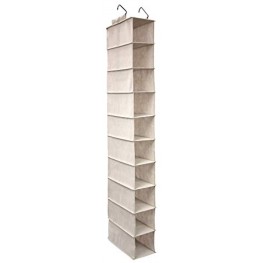 Nouvelle Legende 10-Shelf Hanging Closet Organizer — Collapsible Shelves for Shoes Clothes Storage Beige 5.25 W x 12 D x 52 H