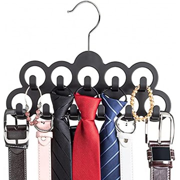 SMARTAKE Belt Hanger 11 Loops Tie Rack with Hooks 360 Degree Rotatable Belt Organizer Non-Slip Durable Hanging Closet Accessories Holder for Leather Belts Bow Ties Scarves Bags Jewelry