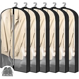 6 Pack Garment Bags for Hanging Clothes Clear Suit Bag for Closet Storage Breathable Clothes Cover with 4" Gusset for Dress Gowns Coat Jacket Shirts-Included 2 Shoe Bags Black 40"