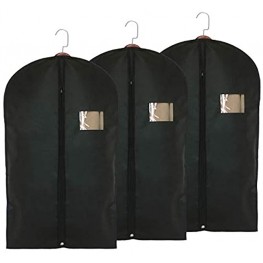 Garment Storage Bags Suit Bag Travel 39.4 Inch Coat Covers Protector with Clear Window and ID Card Holder for Dress Jacket Uniform Black Set of 3