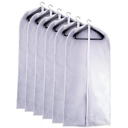 Hanging Garment Bag 24''X40'' White Lightweight Clear Full Zipper Suit Bags Set of 6 PEVA Breathable Garment Cover for Suit Closet Clothes Storage