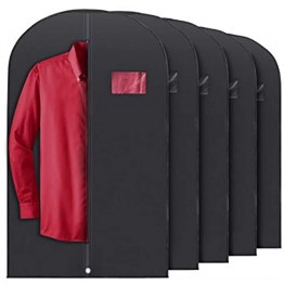 PLX Hanging Garment Bags for Storage and Travel – Suit Bag Dress Shirt Coat and Dress Cover with Window & Zipper Set 5 Pack Black: 40” x 24”