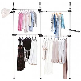 Adjustable Clothing Rack with 2-Tier Clothing Rack with Heavy Duty Closet Hanger Rods for Hanging Clothes Free-Standing Home Garment Hanger Clothes Rack Floor to Ceiling Cloth Organizer
