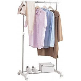 BAOYOUNI Single Rod Clothing Garment Rack on Wheels Metal Rolling Clothes Display Hanging Rail Coat Stand Storage Holder Organizer Height Adjustable Ivory