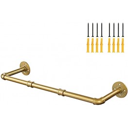 Industrial Gold Pipe Clothing Rack Wall Ceiling Mounted Clothes Garment Rack 29.1'' Iron Golden Pipe Clothes Hanging Bar Heavy Duty Metal Rod for Retail Display Closet Storage