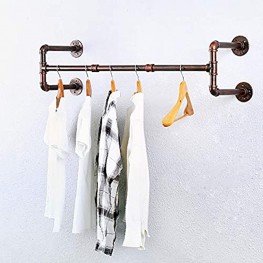 Industrial Pipe Clothing Rack Wall Mounted,Vintage Retail Garment Rack Display Rack Cloths Rack,Metal Commercial Clothes Racks for Hanging Clothes,Iron Clothing Rod Laundry Room39.3in,Bronze