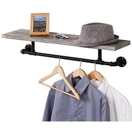 MyGift Industrial Metal Pipe & Torched Wood Wall Mounted Garment Rack with Shelf