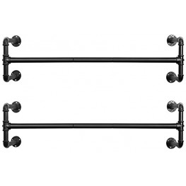 SONGMICS Wall-Mounted Clothes Rack Set of 2 Industrial Pipe Clothes Hanging Bar Space-Saving 43.3 x 11.8 x 11.5 Inches Holds up to 132 lb Easy Assembly for Small Space Black UHSR64BK-02