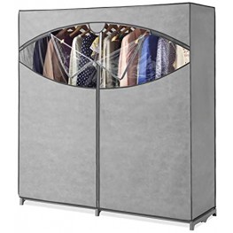 Whitmor Portable Wardrobe Clothes Storage Organizer Closet with Hanging Rack Extra Wide -Grey Color No-tool Assembly Extra Strong & Durable 60"W x 19.5"D x 64" L Not for outside use