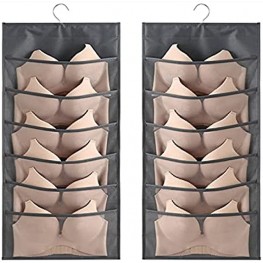 Durable Hanging Closet Organizer for Underwear Double Sided with Mesh Pockets,Space Saving Storage Pocket Bra Clothes Socks Organizer Home Basics. Gray 6+6 Pockets
