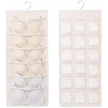 Hanging Closet Organizers and Storage Shelf Wall Wardrobe Door Oxford Cloth Space Saver Bag for Bra Underwear Underpants Socks Bra Hanging Bag-Cloth Dual Sided BedroomBeige:6+18 Pockets:1pack