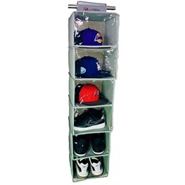 Hat-Headz Hanging Closet Organizer 6 Shelves PVC Curtain Protection 12”x 12” 48 Closet Organizers and Storage Hanging Shoes Hats Bags and More -Grey