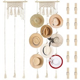 Hat Wall Hanging,Hat Organizer,Boho Hats Rack for Display Bohemian Cap Holder,Handmade Cotton Rope Woven Womens Hat Storage Hanger Wooden Display Rack for Wide Brim and Fedora Hats Display