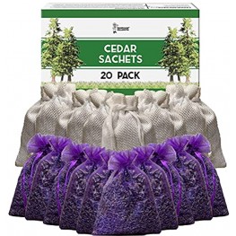 Cedar Chips and Lavender Sachets Moth Repellent & Home Fragrance Sachets 20 Pack for Drawers and Closets. Natural Clothes Moths Repellant Cedar Chips and Dried Lavendar with Long-Lasting Aroma