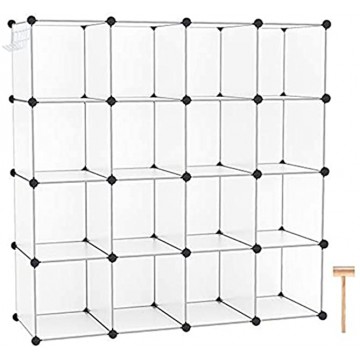 C&AHOME Cube Storage Organizer 16-Cube Shelves Units Closet Cabinet DIY Plastic Modular Book Shelf Ideal for Bedroom Living Room Office 48.4" L × 12.4" W × 48.4" H Transparent White