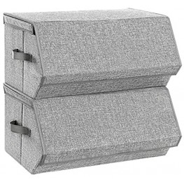 SONGMICS Large Stackable Storage Bins Fabric Storage Boxes with Lids Stackable Storage Cubes with Magnetic Closures a Semi-Open Front Lid Can Stay Open after Stacked up Set of 2 Gray URLB03GY