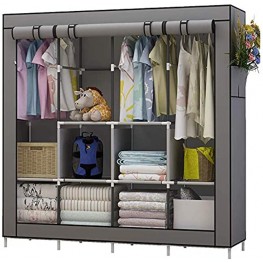 UDEAR Portable Closet Large Wardrobe Closet Clothes Organizer with 6 Storage Shelves 4 Hanging Sections 4 Side Pockets,Grey