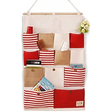 NC Wall Hanging Storage Bag,Door Closet Organizer Linen Hanging Pocket Organizer with 13 Remote-Sized Width Pockets for Bedroom Bathroom,Living Room,Kitchen Red