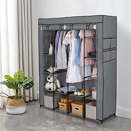OOTDxvv Portable Closet Wardrobe,Portable Closet Organizer Storage Wardrobe Closet with Non-Woven Fabric 14 Shelves for Hanging Clothes Gray