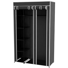 Portable Closet Wardrobe Closet for Hanging Clothes Dust Cover and Metal Frame – Freestanding Covered Garment Rack by Lavish Home Black