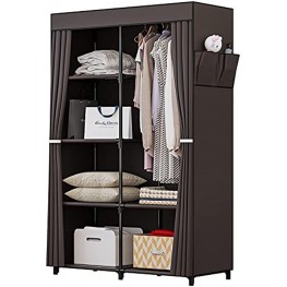 YIZAIJIA 34 Inch Portable Wardrobe Closet Clothes Organizer with Metal Shelves and Dustproof Non-Woven Fabric Coffee