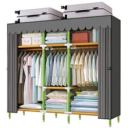 YOUUD 65 Inches Wardrobe Storage Closet Colored Rods and Grey Cover Portable Closet Storage Organizer Quick and Easy to Assemble Extra Sturdy Strong and Durable