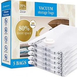 Vacuum Sealer Bags Clothes Vacuum Storage Bags for Comforters and Blankets Premium 5 Pack 3 Jumbo 2 Large Save 80% Space 35% Thicker Plastic Vacuum Bags by Viridescent
