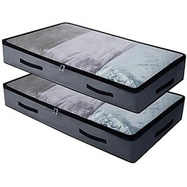 AMJ Foldable Underbed Bags Pack of 2 Transparent Zip Lid Under Bed Storage Bags for Bedroom Wardrobe Washable Dark Gray
