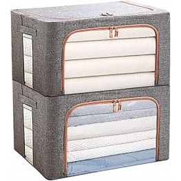 Clothes Storage Bins Boxes 2 Pack Foldable Storage Bags with Clear Window Durable Handles for Clothes Metal Frame Clothes Storage Containers Organizer Set for Bedding Blankets Toys BooksDark gray 24L