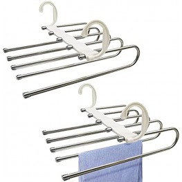2 Pack Pants Hangers,Stainless Steel 5 Layers 2 Uses Pants Rack,Multiple Space Saving Closet Organizers for Clothes,Jeans,Trousers,Skirts,Scarf,Tie,BeltWhite