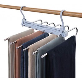 Niclogi Pants Hangers 6 Layers Space Saving Trouser Hangers 2 Pack Multifunctional Pant Rack Stainless Steel Folding Closet Storage Organizer for Pants Slacks Jeans Trousers Towel（Grey）