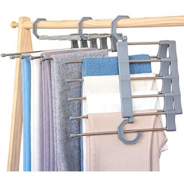 SOSOPIN Pants Hangers Space Saving Open Ended Pants Hanger 5 Tiered Pants Clothes Hangers for Clothes Organizers Jeans Trousers Scarf Gray 2 Pcs