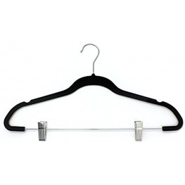 JVL Velvet Touch Space Saving Non-Slip Hangers with Clips Black Chrome Pack of 10 Recycled ABS Plastics Nylon Bar and Hook 45 x 0.5 x 24.5 cm