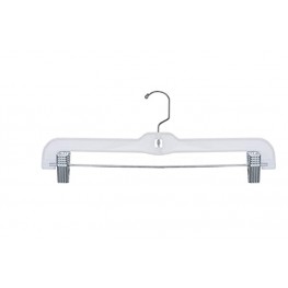 NAHANCO 1600RCLH Skirt Slack Hanger Heavy Weight with Long Hook and Adjustable Chrome Padded Clips 14" White Pack of 100