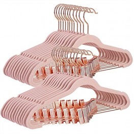 SONGMICS 24 Pack Pants Hangers 16.7 Inch Coat Hangers with Rose Gold Colored Movable Clips Heavy-Duty Non-Slip Space-Saving for Pants Skirts Dresses Light Pink UCRF14PK24